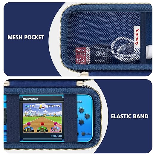 Supmay Carrying Case Compatible with WELLST·G Handheld Game for Kids -Preloaded 220 Retro Video Games, Portable Gaming Player Storage Holder Travel Bag with Mesh Pocket for USB Cable, Blue