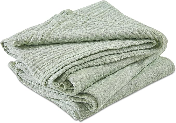 EMME Cotton Muslin Large Throw Blanket Couch Breathable Gauze Soft Lightweight Bed Blankets Adults (Heather Sage Green, 50"x70")