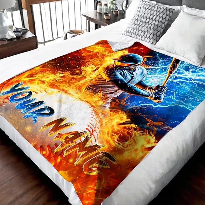 Blanket for Boys Personalized Baseball Throw Blankets Gift for Kids, 40x50 Inches Lightweight Cozy Custom Sport Theme Throw for Sofa Couch Bed Office
