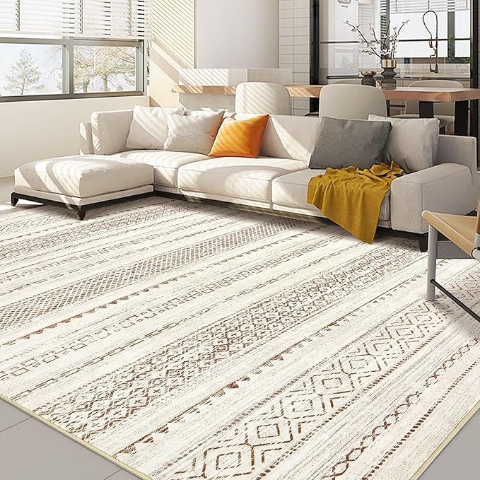 Nakagishi Boho 5x8 Area Rug Living Room Rugs Machine Washable Brown | Soft, Pet & Kid Friendly, Carpet for Living Room/Bedroom/Office/Kitchen/Nursery, Daily Home Decor Stain Resistant Moroccan