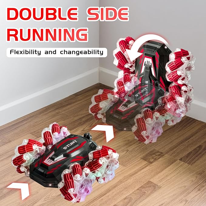 YEMIAI Gesture Sensing RC Stunt Car, 2.4 Ghz 4WD Remote Control Cars, Cool Lighting and Music, Double-Sided Rotating Off-Road Vehicle 360° Flipping Car, Present for Boys and Girls Aged 6-12