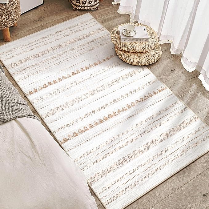 Nakagishi Boho 3x5 Area Rug Living Room Rugs Machine Washable Beige/Brown | Soft Underfoot, Stain Resistant, Carpet for Bedroom/Kitchen/Entryway/Hallway, Bathroom Pet & Kid Friendly Moroccan Farmhouse