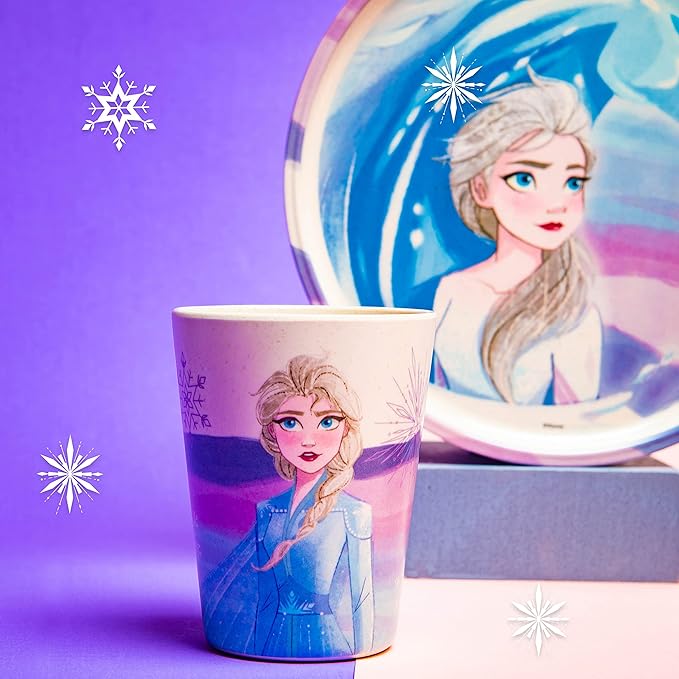 Zak Designs Disney Frozen 2 Kids Dinnerware Set 3 Pieces, Durable and Sustainable Melamine Bamboo Plate, Bowl, and Tumbler are Perfect For Dinner Time With Family (Anna, Elsa, Olaf)