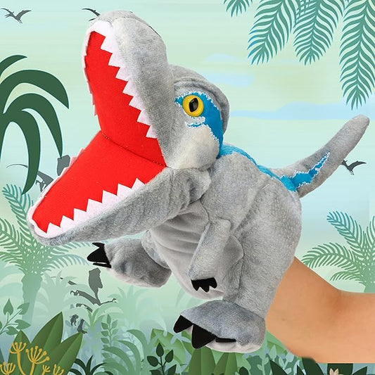Cuteoy Plush Velociraptor Hand Puppet Stuffed Animal Toy Open Movable Mouth Creative Role Play Storytelling Dinosaur Plushies Gifts for Kids Toddlers Birthday Christmas
