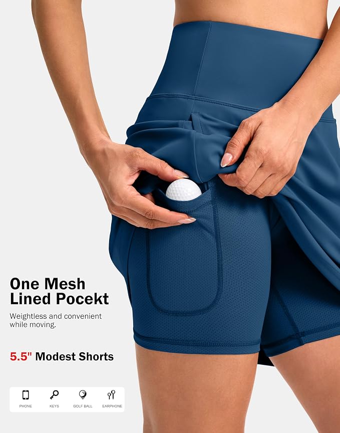 20" Skorts with 3 Pockets | Knee Length, High waisted, Slit Side, Casual, Summer, Travel, Athletic, Tennis, Golf, Skirts for Women