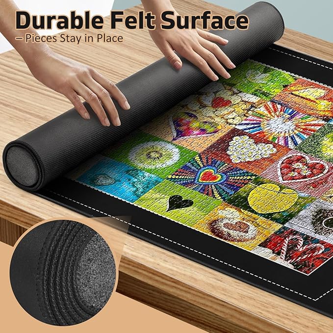 1500-piece Rubber Puzzles Mat – 1 Non-Slip Puzzle roll up, 1 roll of Jigsaw Saver (78 inches x 11.8 inches), 4 Sorting Trays – is The for Adults and Puzzle Enthusiasts.