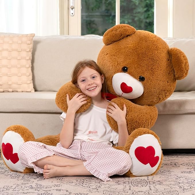 MaoGoLan Giant Teddy Bear Plush 42",Big Teddy Bear Stuffed Animal with Heart Footprints and Heart Nose,Valentines Bear for Girlfriend,Wife,Lover-Anniversary, Birthday,Long Distance,Dark Brown