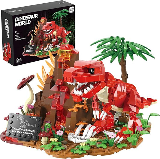 Dinosaur World Building Block Set,T.Rex Dinosaur Park Sets for Boys and Girls 8-12,T.rex and Volcano Scene Building Sets,Home or Office Décor Sets for Boys 8-14(559pcs