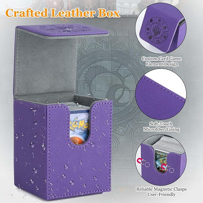 Arkeiliy Card Deck Box, 110+ Storage MTG Deck Box with 50 Pcs Card Sleeve, Collectible Trading Card Cases for Magic Commander and More (Purple)