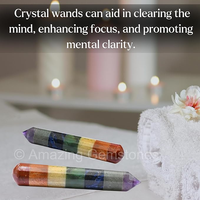 Amazing Gemstone Large Chakra Crystal Wand Massage Stick - Pelvic Wand Gua Sha for Adults - Crystals and Healing Stones Massage Wands for Adults Gifts (Pointed)