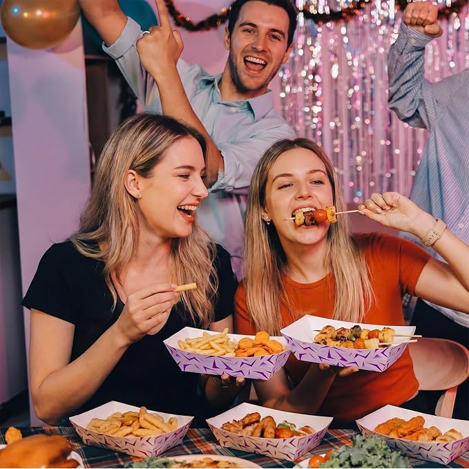 50 Pcs K Pop Plates Kpop Party Paper Food Trays Music Theme Heavy Duty Paper Food Boat Disposable Serving Basket for Korean Snack French Fries Nachos Hot Dog Popcorn Picnic Wedding Kpop Party