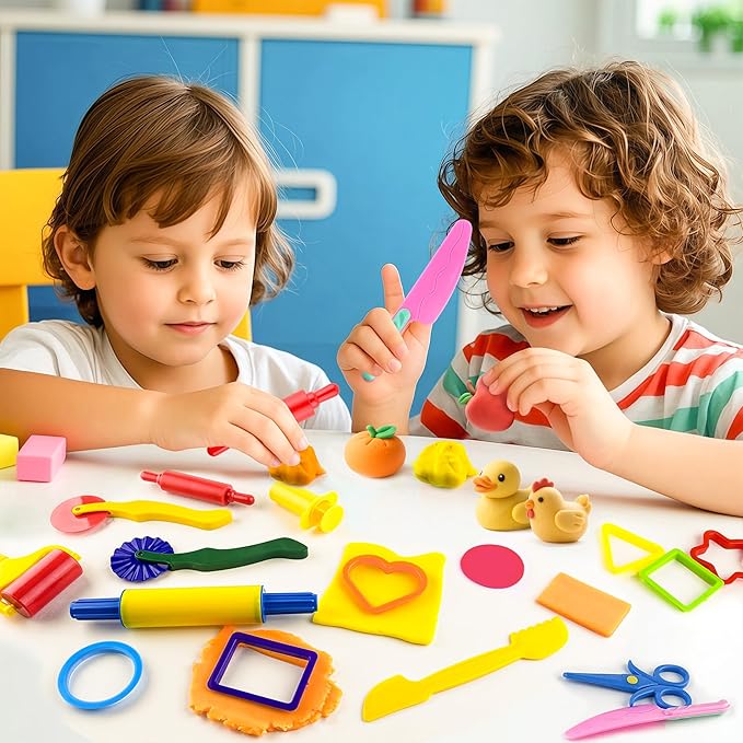 Dough Tool Kit,15 Pcs Basic Dough Play Tools Starter Set for Kids with Cutters,Roller,Rolling Pins,Scissors,Plastic Knife