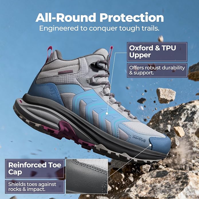 NORTIV 8 Women‘s Hiking Boots Waterproof Lightweight Outdoor Trekking Non Slip Comfortable Camping Ankle Breathable Everyday Boot Armadillo FieldLite