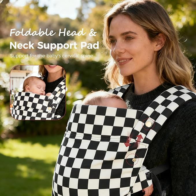 Baby Carrier Newborn to Toddler- Ergonomic,Cozy and Lightweight Infant Carrier for 7-40lbs,3 Carry Positions Newborn Carrier,Checkerboard