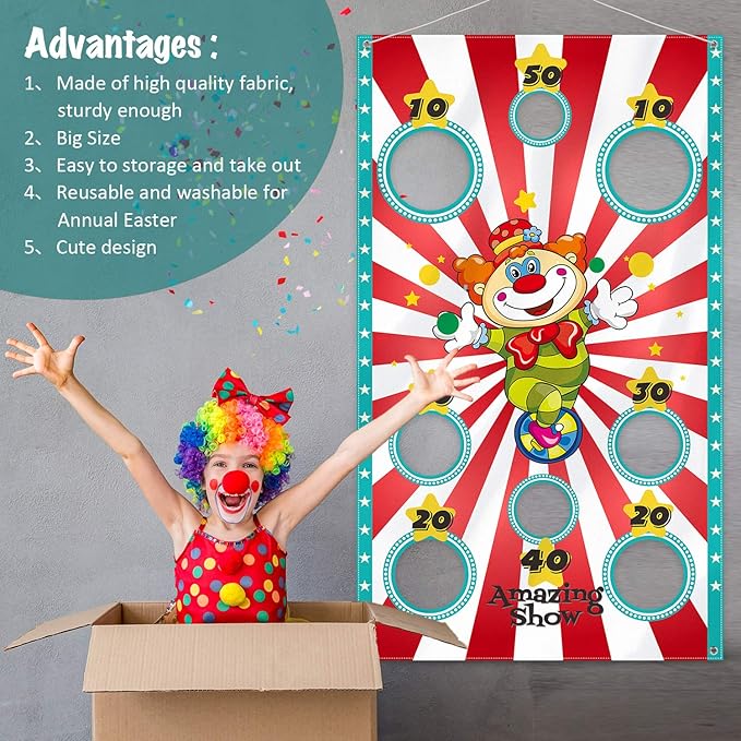 Blulu Carnival Toss Game Banner with 3 Bean Bags Carnival Game for Kids and Adults in Indoor Outdoor Activities Circus Theme Birthday Party Decoration Supply Set