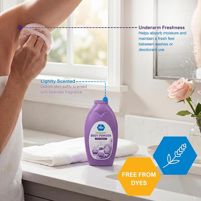 MED PRIDE Talc-Free Cornstarch Body Powder, Lavender Scent, 13 oz Bottle