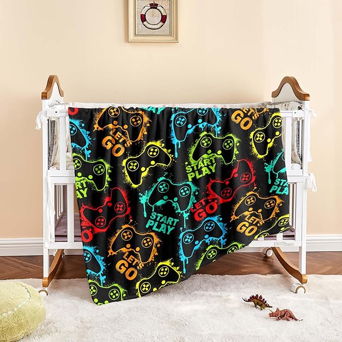 Wajade Game Blanket for Boys and Girls 3D Colorful Video Games Controller Blanket for Kids Teens Soft Warm Fuzzy Game Blanket for Couch Sofa Bed 60x80inch