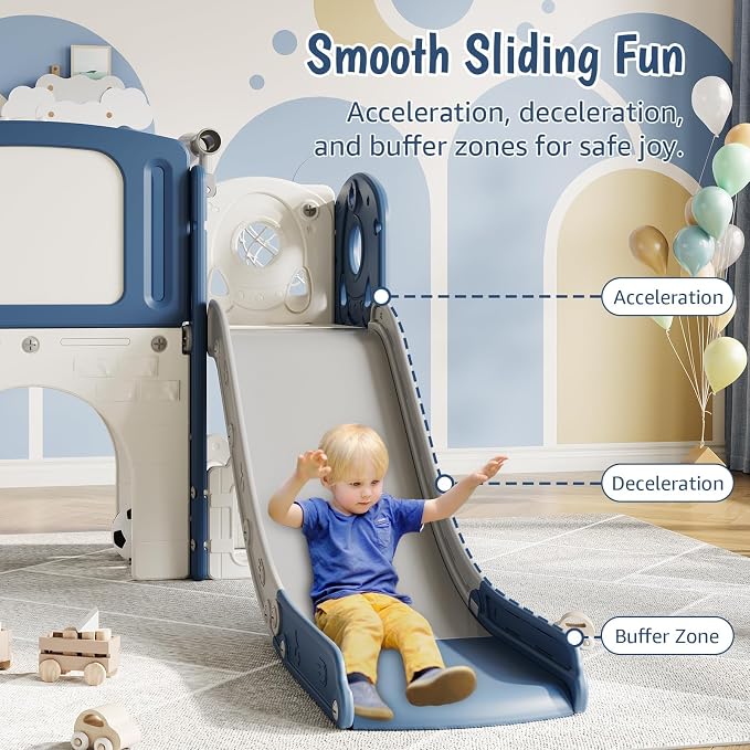 8-in-1 Toddler Slide Playground Set for Indoor & Outdoor Fun – Includes Climber, Basketball Hoop, Telescope, Tunnel, and Storage Space for Kids – Perfect for Backyard & Courtyard Activities