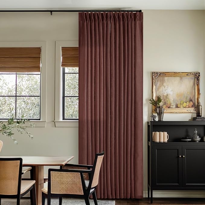 Chestnut Brown Thick Linen Pinch Pleated Curtains 120 Inches Long 2 Panels | Extra Long Drapes for Living Room Dining Bedroom, Pinch Pleat Drapes Back Tab, Dark Terracotta Rust Farmhouse Country 40x120