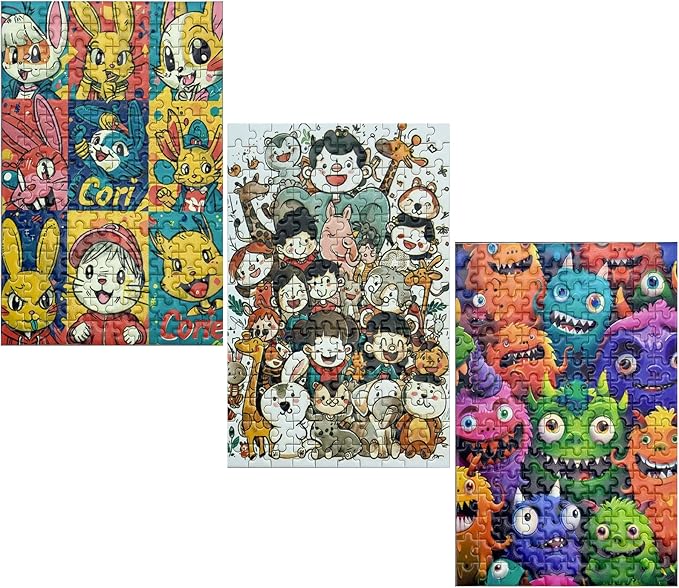 150 Pieces Mini Jigsaw Puzzles for Adults & Kids,6 x 4 Inches,Mini Puzzle,Small Puzzles,Micro Puzzles,Challenging Difficult Puzzle,3 Pack Cartoon Animal Avatar Collection