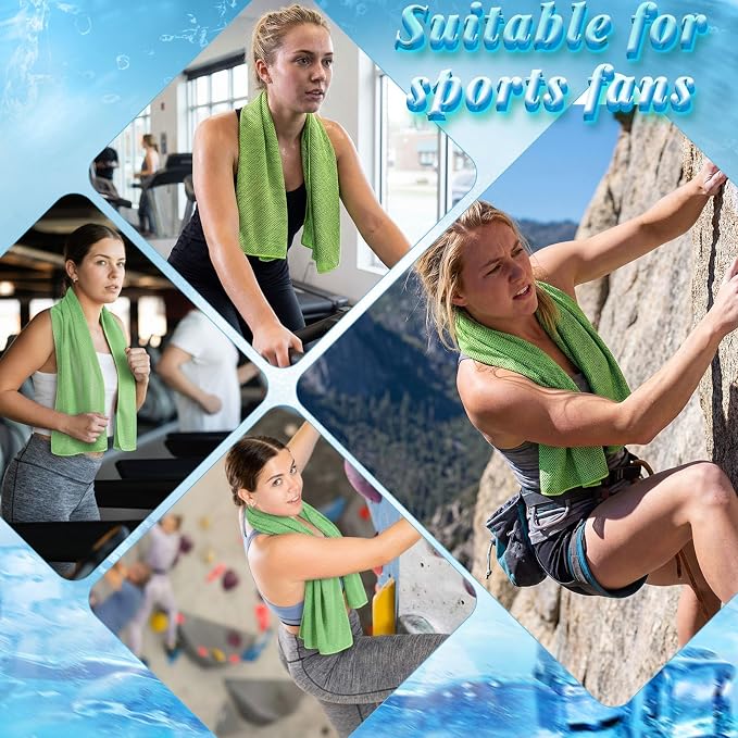 Honoson 10 Pcs Cooling Towels for Neck and Face, 47"x12" Sports Breathable Ice Towels Microfiber Chilly Sweat Rags with Portable Bottle for Gym Golf Athletes Yoga Workout Hot Weather (Green)