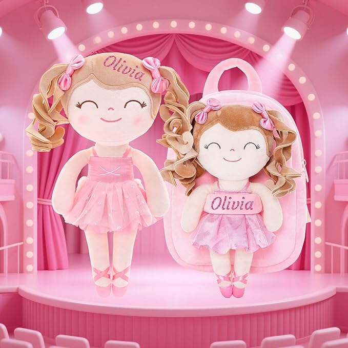 Gloveleya Personalized Ballerina Doll with Custom Name – 13 Inch Pink Plush Baby Girl Gift, Soft Ballet Girl Stuffed Toy for Birthday, Christmas, Baby Shower, Holiday & Keepsake Present