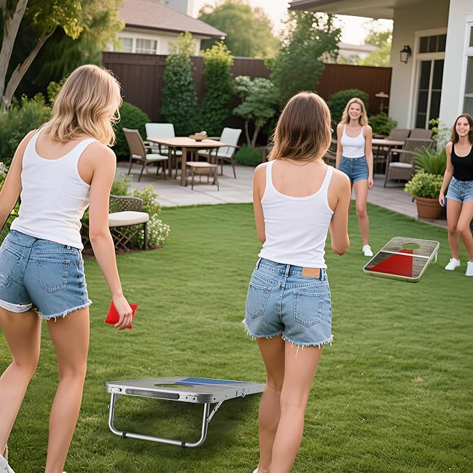 Portable Cornhole Board Set with Aluminum Alloy Edging,2x1.3ft Foldable Corn Hole Games for Adults and Family with 8 Bean Bags for Outdoor Backyard Travel Tailgate Camping
