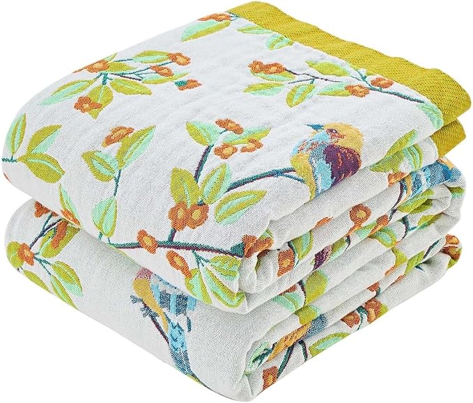 XIBLC Boho Throw Blanket for Bed, 100% Cotton Soft Rustic Quilt Fall Blanket, 80"x90" Floral Printed Farmhouse Decor Bed Blankets, All Season Rustic Reversible Bohemian Throw Quilt