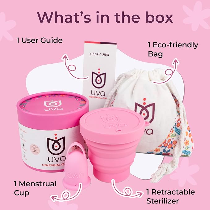 UVA Reusable Menstrual Cup Kit - Size 0 for Light Flow - 10-Year Durable & Leak-Proof Silicone - Small Menstrual Cup, Sterilizer & Traveling Bag Period Cup Set