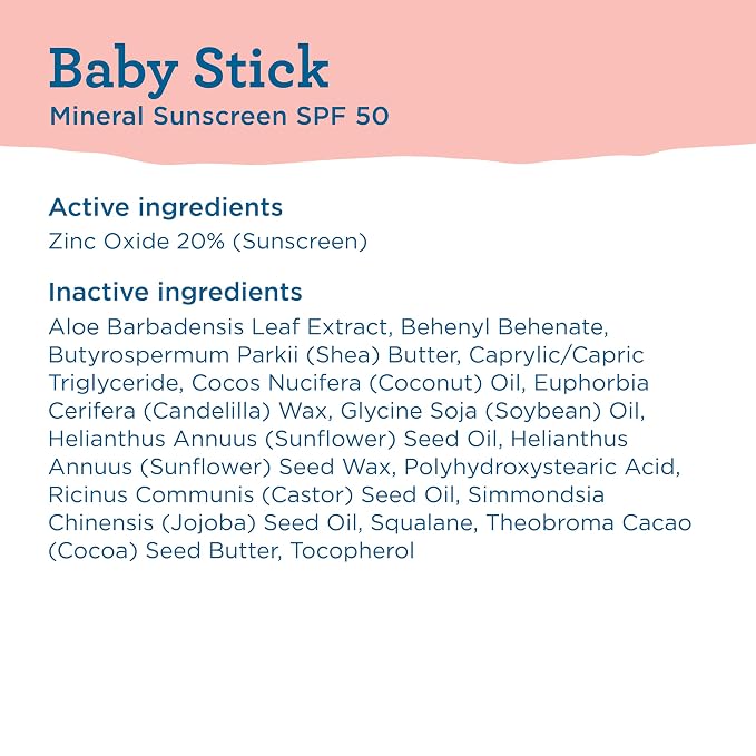 Blue Lizard BABY Mineral Sunscreen Stick with Zinc Oxide, SPF 50+, Water Resistant, UVA/UVB Protection - Easy to apply, Fragrance Free, .5 oz
