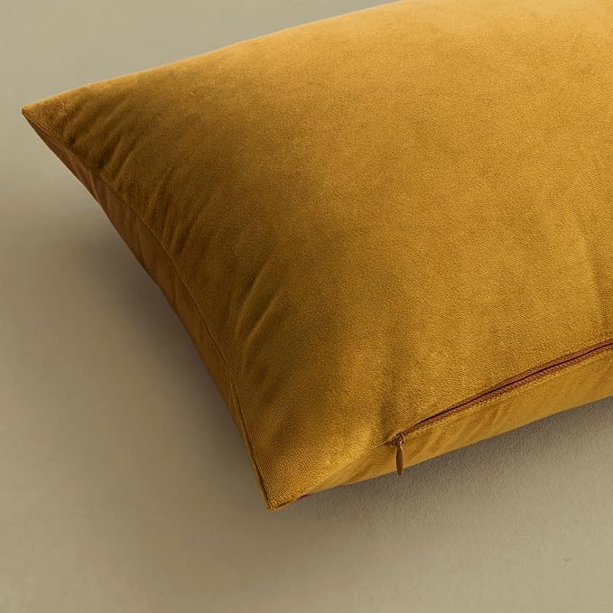 MIULEE Velvet Throw Pillow Covers 18x18 Inch Pack of 2 Mustard Yellow | Soft Solid Decorative Pillow Covers, Modern Luxury Home Decor, for Couch Chair Sofa Bedroom Livingroom