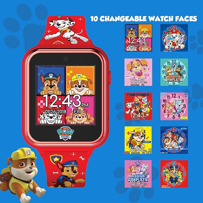 Accutime Paw Patrol Smart Watch with Camera for Kids and Toddlers - Interactive Smartwatch for Boys & Girls Featuring Games, Voice Recorder, Calculator, Pedometer, Alarm, Stopwatch, with USB Cable