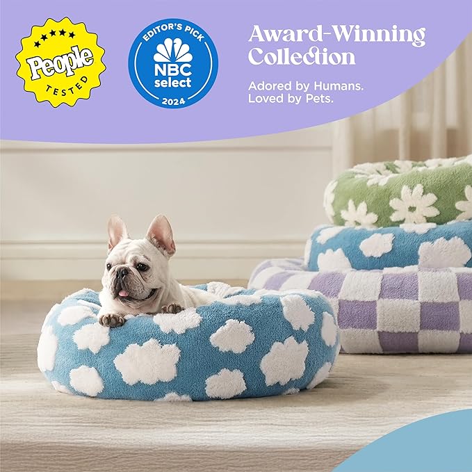 LE SURE Donut Large Dog Bed - Round Cat Beds for Indoor Anti-Anxiety Calming Pet Beds, Washable Cute Modern Beds with Jacquard Shaggy Plush & Anti Slip Bottom, 36 Inch, Purple