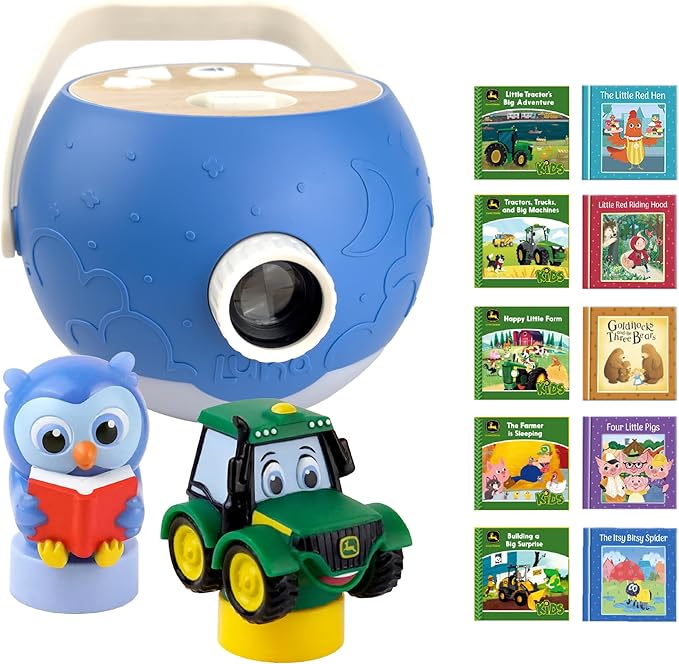 Kids Book Projector - 5 John Deere Tractor and 5 Classic Read-Aloud Stories, 10 Songs & Night Light & Soothing Dream Music | Children Ages 3+ Storytime Projector | Toys, Owl & John Deere Tractor