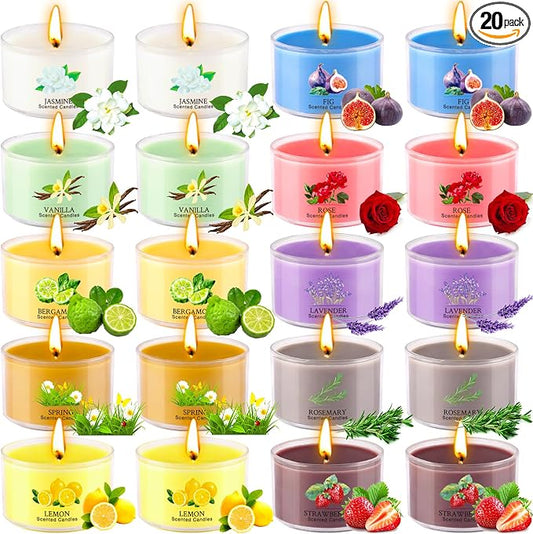 Aromatherapy Scented Candles 20 Pack - Small Candle Gift Set for Women with 10 Scents, 35g Long-Lasting Soy Wax Candles for Relaxation, Yoga, Bath, Home Decor, Mother's Day, Birthday Present
