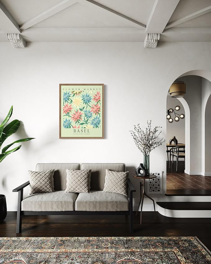 Switzerland Flower Market Art Print Poster, Wall Art Floral Painting Botanical Decor for Bedroom, Kitchen, Bathroom Livingroom Decoration 82B (Switzerland, 20"L x 16"W, Wood Frame)