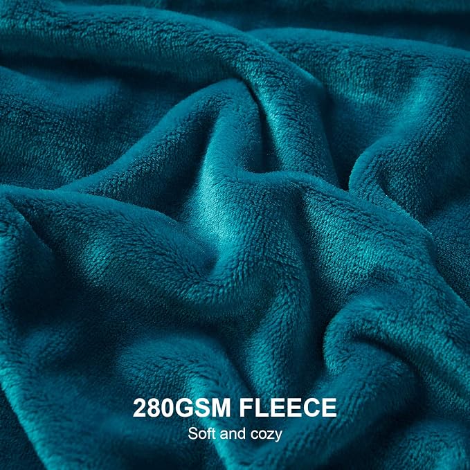 Hansleep King Teal Fleece Blanket, Soft Flannel Bed Blanket | Fuzzy Cozy Blanket 90x108 Inches, Multi-use for Bed, Sofa, Couch, Travel, Camping, All Season Warm Lightweight Cover