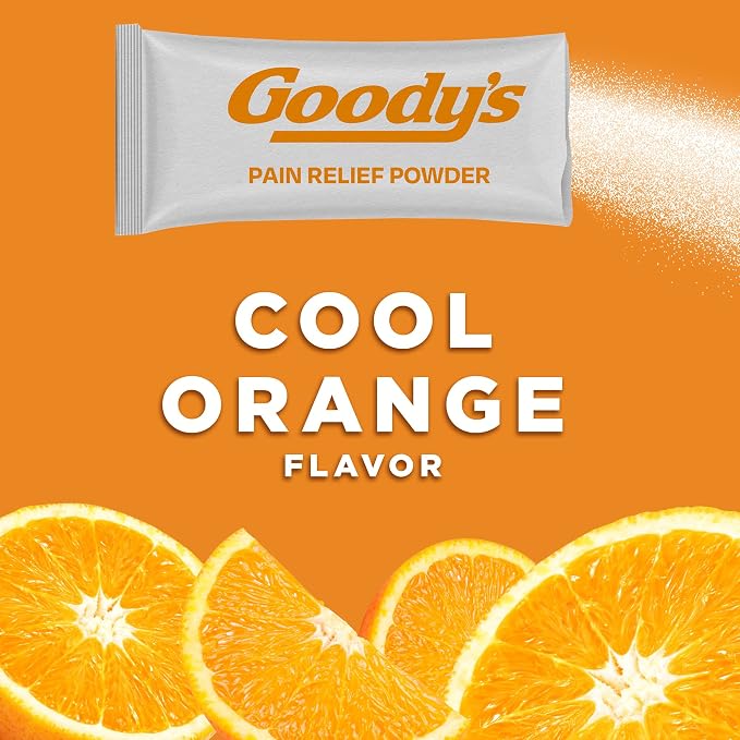 Goody's Headache Powder, Triple Action Fast-Acting Formula Headache Relief with Aspirin, Acetaminophen & Caffeine, Cool Orange Flavor, 4 Powder Sticks, 6 Pack