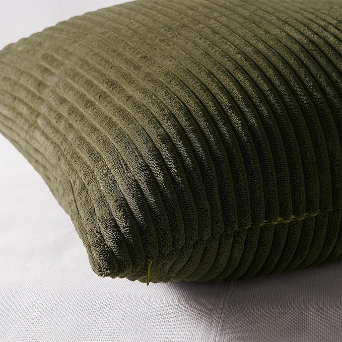 Topfinel Dark Green Euro Shams Decorative Throw Pillow Covers 22x22 Inch Set of 4,Soft Corduroy Striped Gradient Color Large Cushion Cover for Beach,Patio,Balcony,Living Room,Summer Home Decor