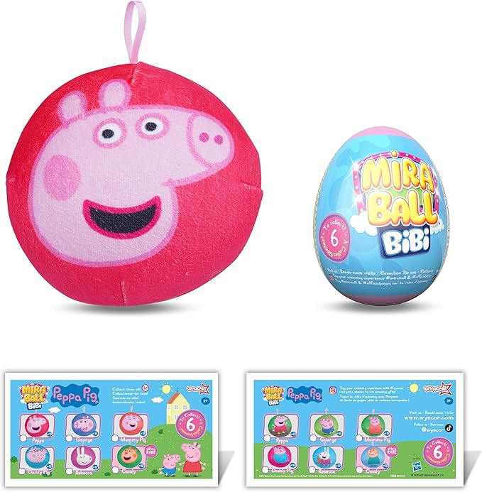 MiraBall Bibi Peppa Pig - Surprise Egg Capsule with Memory Foam Expandable Plush Toy – 3.7" (9.5cm) Soft Collectible with Hidden Surprises – Fun Gift for Kids, Parties, Holidays, Stocking Stuffers