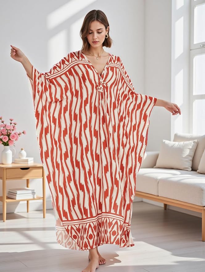 Mumu Dresses for Women Plus Size, Bohemian Kaftan Beach Cover Up Long Maxi Nightgown Soft Loungewear