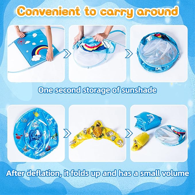 Baby Pool Float,Extra Wide Infant Pool Float,Baby Floaties 6-12 Months,Toddler Swim Float with Canopy Removable UPF50+ Sun Protection＆Toy Play Console,Adjustable Safety Seat,Toddler Floaties (Blue)