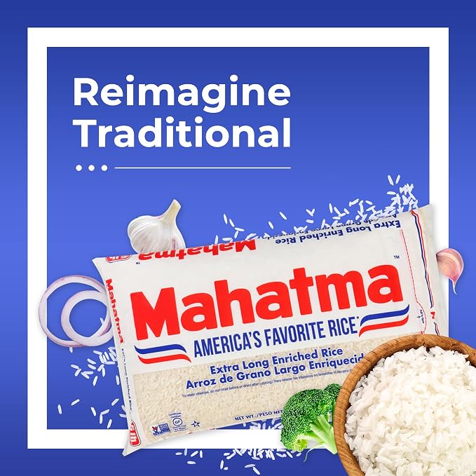 Mahatma Extra Long Grain Rice 5 Pound Rice-Bag, Gluten Free and Non-GMO White Rice Bulk Bag, (Pack of 4)