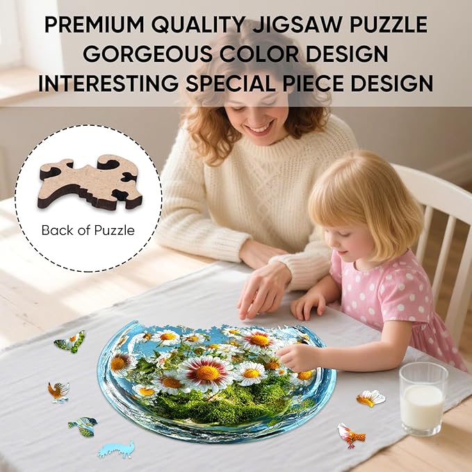 Ixfyloop Wooden Puzzles for Adults Wood Puzzles Adult Daisy Puzzle Wood Puzzles for Adults Wooden, Flower Puzzle Adult Wooden Puzzles,Unique Design Birthday Gift 500 Pieces 16.5x16.5 Inch