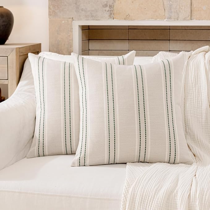 Hckot Spring Throw Pillow Covers 24x24 Set of 2 Green Pillow Covers | Farmhouse Decorative Pillows Textured Linen Square Cushion Covers for Sofa Couch Bed Living Room Decor(Dark Green)