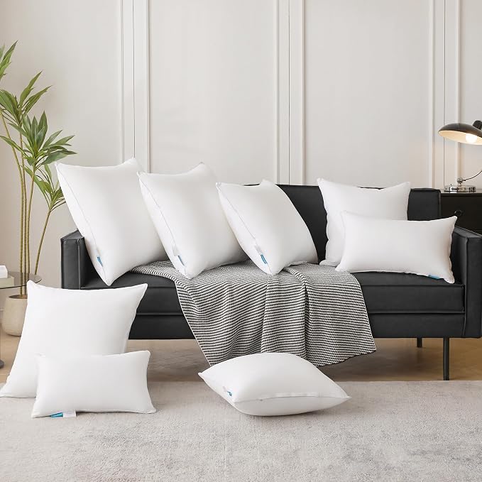 Oubonun 12x20 Lumbar Throw Pillow Inserts 2 Pack, 100% Cotton Breathable Cover Plump Rectangle Square Cushion Inserts White Decorative Pillows for Living Room Bedroom Office