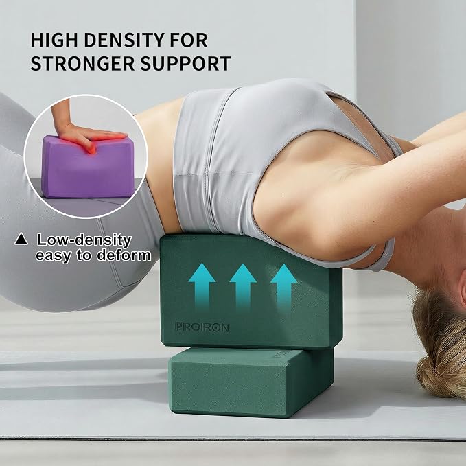 PROIRON Yoga Blocks, 2 Pack Supportive High Density Premium Eva Foam, Soft Non-Slip Surface with Curved Edges Stretch Blocks For Yoga, Pilates, Stretching