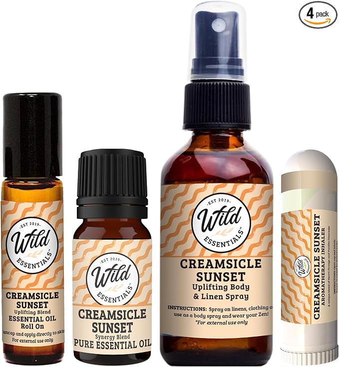 Creamsicle Sunset Essential Oil Bundle – Uplifting Sweet Orange & Comforting Vanilla Aromatherapy Spray, Roll-On, Inhaler & Pure Oil – Joy, Mood Boost & Summertime Nostalgia- USA Made