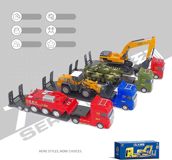 ZUKULIFE Construction Truck Toy Set Vehicles Site Playset, Flatbed Truck Excavator, Trailer, Birthday Gift for 3 4 5 6 Year Olds Boys Kid Toddler Child