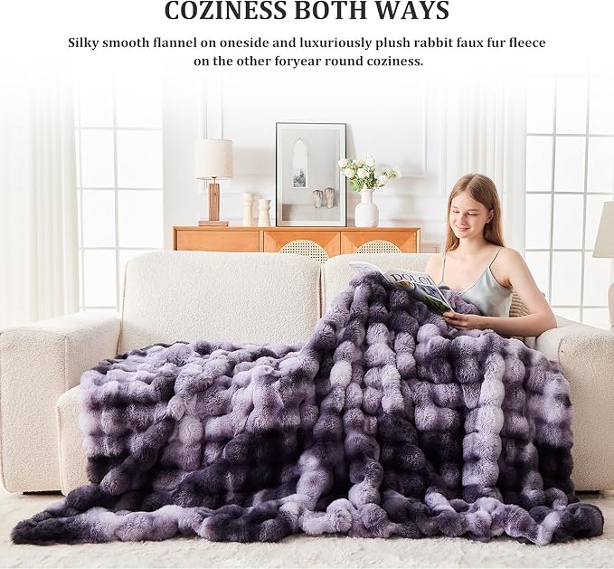 Faux Fur Throw Blanket for Couch, 1000 GSM Cozy Fuzzy Fluffy Soft Plush Thick Bubble Sherpa Blanket for Sofa Bedroom Living Room, Mothers Day Birthday Gifts for Women Home Decor